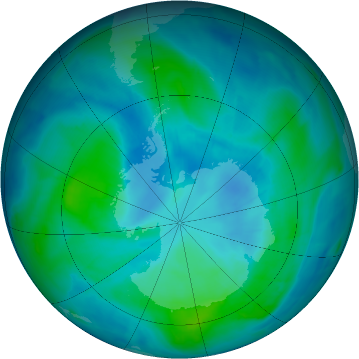 Antarctic ozone map for 19 February 2015